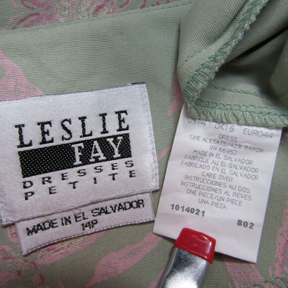 Leslie Fay Career Midi Shift Dress Faux Pearl Button Front Short Sleeves Sz 14P - Picture 4 of 8